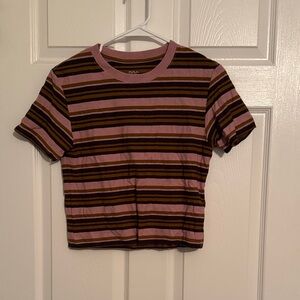BDG Pink and Brown Striped Short Sleeve Tee